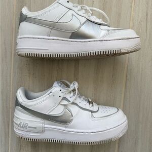 White and Silver Nike Air Force Shadow Women’s Sneakers